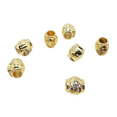 China METAL Factory Wholesale 18k Gold Plated High Quality Solid Big Hole Diamond Filled Beads Copper Beads Loose Bead Jewelry for sale