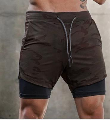 China QUICK DRY Double Layer Mens Gym Shorts With Pocket Sportswear Male Compression Gym Running Shorts For Workout And Training for sale