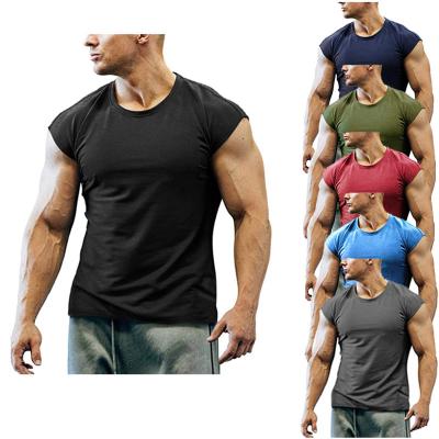 China Anti-Wrinkle Plus Size Crewneck Mens Running Training Work Out Tank Tops Gym Wear Sports Muscle Compression Short Sleeveless T-Shirts for sale