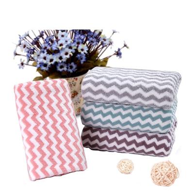 China Hypoallergenic Quick Dry Micro fiber Colourful Stripes Coral Fleece/Velvet Cationic Bath Towel for sale