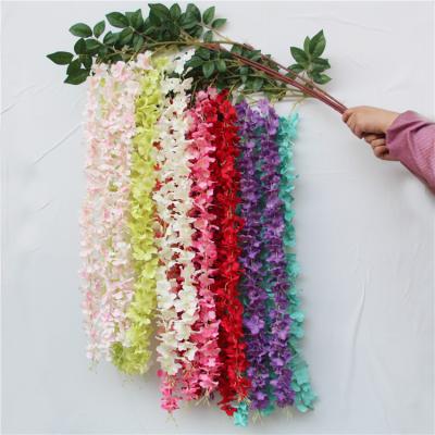 China Romantic Silk Flowers Wholesale Hanging Decoration Flower Vine Lengthen Artificial Flower Wisteria For Wedding Decoration for sale