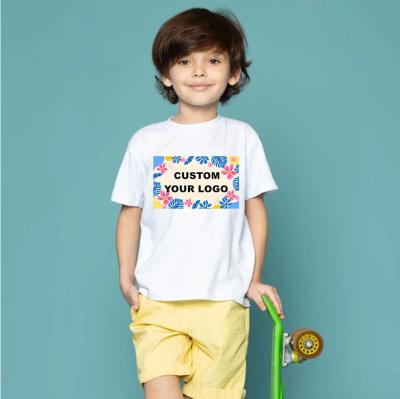 China Plain Sleeve Logo Printing 100 Cotton White Kids Anti-Shrink Custom Baby Short Sleeve Kids T-shirts Boy Quantity Gift for sale