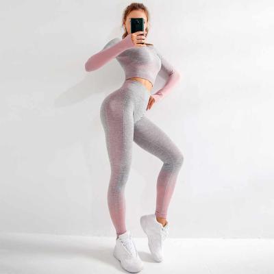 China Breathable Hot Woman Seamless Workout Set High Waist Long Sleeve Sports Legging Sets Two Piece Yoga Wear Yoga Suit Gym Jogging Set for sale