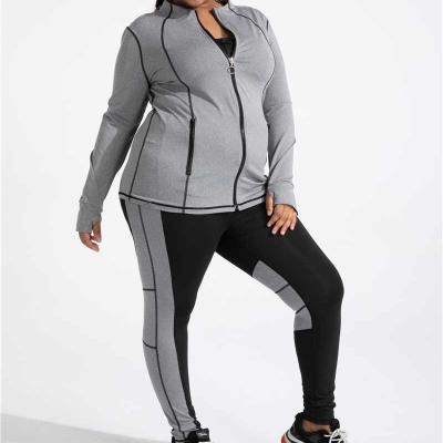 China New Arrival Breathable Women Plus Size Jackets Gray Jacket Running Women Plus Size Thumb Notch Fitted Sports Ladies for sale