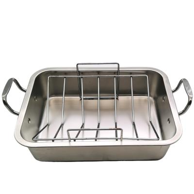 China Sustainable Stainless Steel Rotisserie Casserole With Cooling Rack Set Grilling Pan Cooking Stools for sale