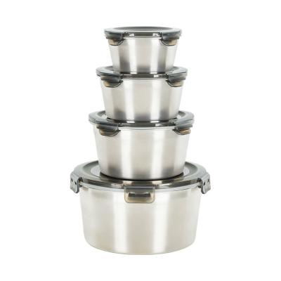 China Freshness Preservation Round BPA Free Stackable 304 Stainless Steel Canister Food Storage Box Container Set Of 4 for sale