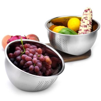 China Vegetable Stainless Steel Rice Sieve Rice Sieve Stainless Steel Kitchenware Washing Bowl Viable Colander for sale