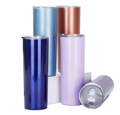 China Viable Hot Selling Double Wall Tumblers 20oz Stainless Steel Insulated Skinny Mug With Slide Lid And Straw Tumbler Cups for sale