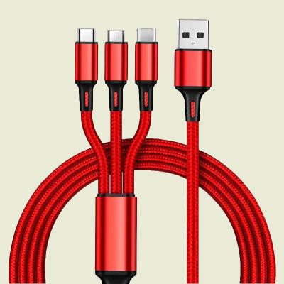 China Wholesale Stock Mobile Phone Nylon Braided 3 In 1 USB Cable For Iphone USB Charging Cable for sale