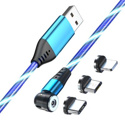 China For iPhone Type C LED 540 Magnetic 3 in 1 Charging Cable Wholesale High Quality Flowing Light Micro Degrees for sale