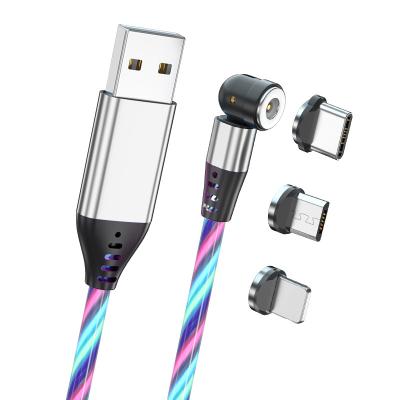 China For iPhone Factory Wholesale Micro Type C Mobile Phone Glowing 540 Degree LED Rotate 3 in 1 Magnetic Phone Charger Cable For Iphone Android Type C for sale