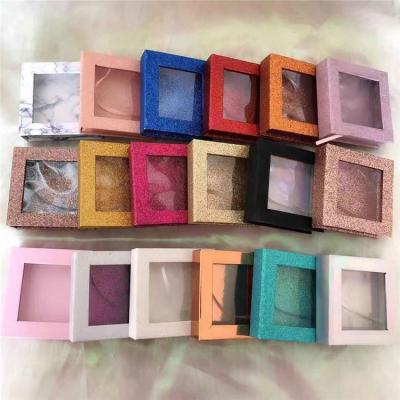 China Long Logo Natural Empty Custom Paper Lashes Box Eyelash Packaging Square Eyelash Boxes With Window for sale