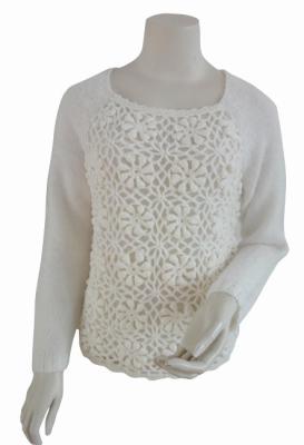 China White Crochet Front Raglan Jumper Womens Pullover Sweaters Furry Yarns Round Neck for sale