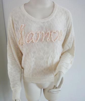 China Big - Belly Yarn Sweater Ladies Pearl Slogan Jumper With Pearls Slogan for sale