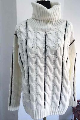 China High Collar Cable Pullover Fashion Sweaters With Contrast Colour Hand Crochet Stitches for sale