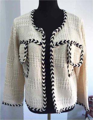 China Customized Edge Decoration Autumn Ladies Cardigan Sweaters Hand Crochet Cable Design for sale