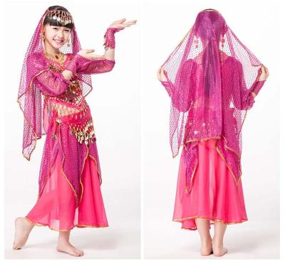 China Solid Chiffon Childrens Kids Belly Dance Practice Costumes With Long Sleeve for sale