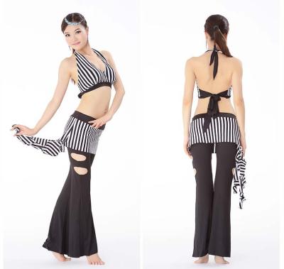 China Zebra Line Print Belly Dance Practice Costumes Top And Pants For Girls for sale