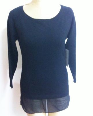 China Zipper Back Open Ladies Pullover Sweaters Woven Fabric Hem for sale