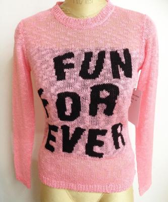 China Pink Big Belly Yarn Womens Long Sweaters With Front Black Wording for sale