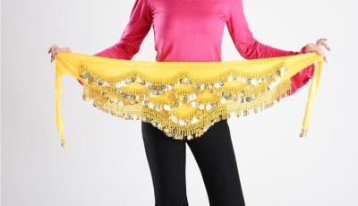 China Yellow Belly Dance Hip Scarf 408 Gold Coins Belly Dancing Waist Scarf for sale