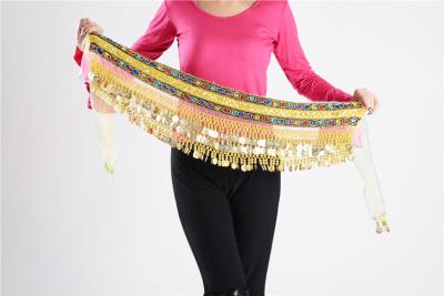 China Practice Velvet Hip Scarf Coin Scarf Belly Dancing Two Lines Of Gemstones for sale