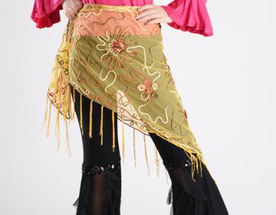 China Mesh Embroidery Triangle Belly Dance Hip Scarf With Fringes for sale