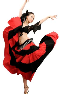 China Contrast stripes cottongypsy belly dance skirts classical black and red color combination fabric for sale