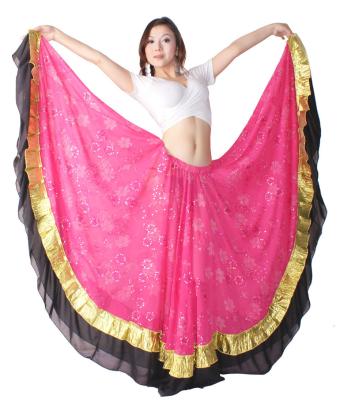 China Embroidery with contrast color ruffles belly dancing skirts black , fuchsia ,  white color for sale