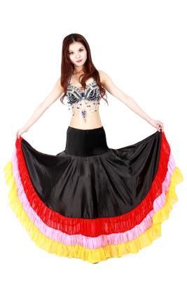 China Satin gorgeous belly dance circle skirt with ruffles , elastic waistband for sale