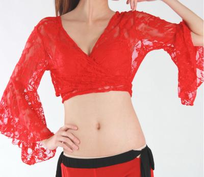 China Rose flower lace belly dance tops tie back with butterfly sleeves for sale