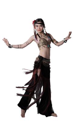 China Brown , black , leopard  tribal belly dance pants bra , belt sets /  egyptian belly dance costumes for sale