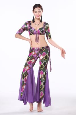 China Soft Colorful Belly Dance Practice Costumes belly dancer top and pants for sale