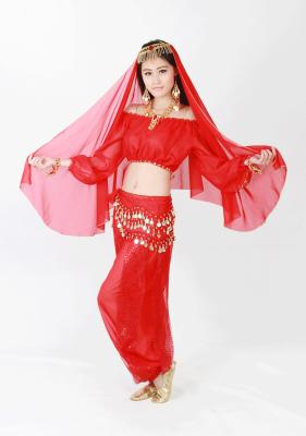 China Authentic Chiffon belly dance practice costumes red , yellow color OEM design for sale