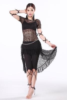 Chine La pratique en matière noire de danse de jupe/ventre de danse de ventre costume le tissu mou et extensible de dentelle à vendre