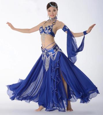 China Belly dance bra and belt , belly dancing dresses satin and chiffon fabric  material for sale