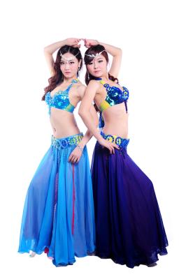 China Tie dye shinning beaded professional belly dance costumes with circle buckles design for sale