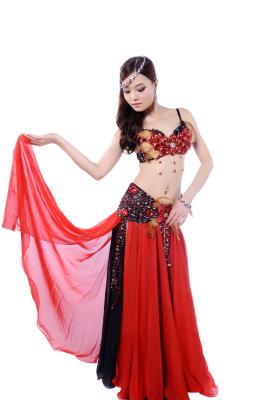 China Layered flower bellydance costume with shinning diamonds colorful for sale