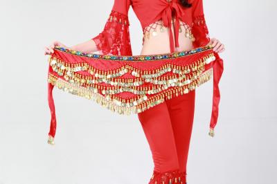 China Polyester Velvet belly dance coin belt  with multi color rhinestones for sale