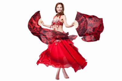 China 100% silk Tie dye belly dance silk fans , belly dance accessories for sale