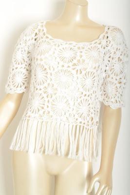 China White color short sleeve flower pattern crochet clothing , crocheting clothes for sale