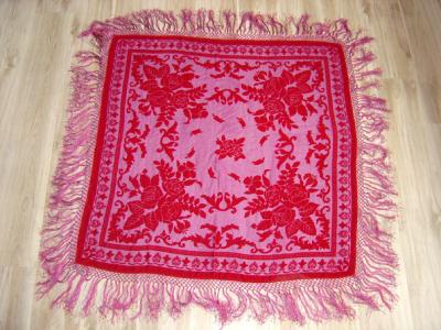 China Rose flower burnout velvet scarf  with fringes ,  square shawl with crochet trims for sale