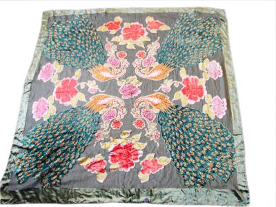 China Colorful Four peacock square burnout velvet scarf  for lady 42 