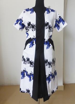 China Center front black panel print flower cotton dress ladies fashion clothing for Summer for sale