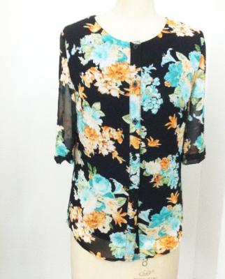 China Beautiful summer round neck ladies casual shirt , floral print shirt for women for sale