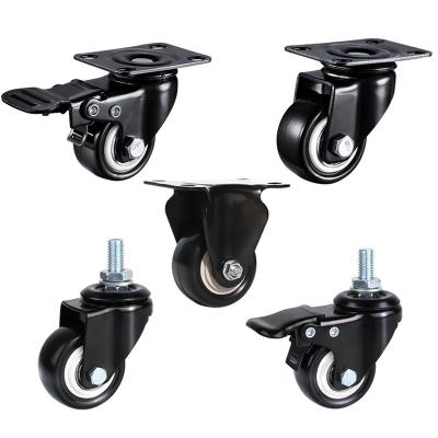 China Factory Wholesale Easy Installation Hoone 2 Inch PVC Caster Black Wheels Swivel Caster With Brake PU Caster For Small Furniture Caster Wheel for sale