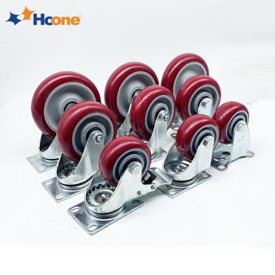 China Easy Installation Hoone Amazone 3 Inch 75Mm PVC Top Medium Duty Red Dish Rotary Caster Wheels Swivel Trolley Caster Wheels for sale