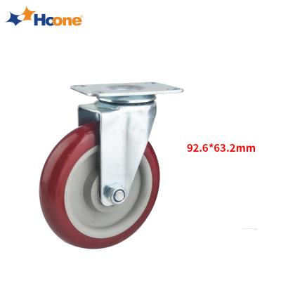 China Easy Installation Double Axle Hoone Axle Iron Core PU Polyurethane Polyurethane Double Pole Double Brake Wheels Universal Red Flat Silk Screw Medium Rod Fixed Caster Wheels for sale