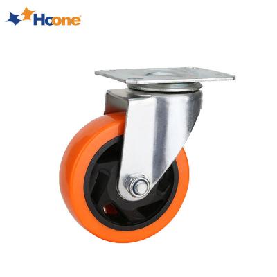 China Easy Installation Hoone Made in China Heavy Duty Orange Polyurethane PVC Swivel Caster Bearing Brake Caster 3inch Caster Wheel for sale