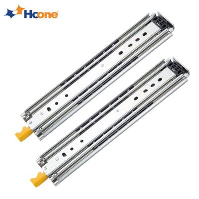 China Hot Sale 220Kg 3 Times Heavy Duty 76Mm Hoone Drawer Slide Ball Bearing Telescopic Heavy Duty Locking Drawer Slide Guides With 220Kg Load Capacity for sale